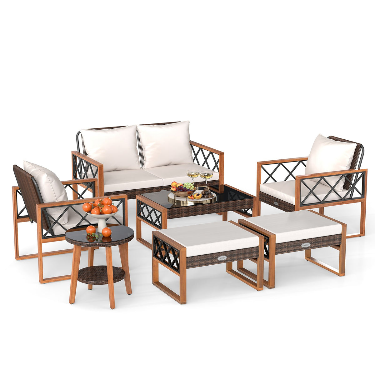 7-Piece Wicker & Acacia Outdoor Conversation Set