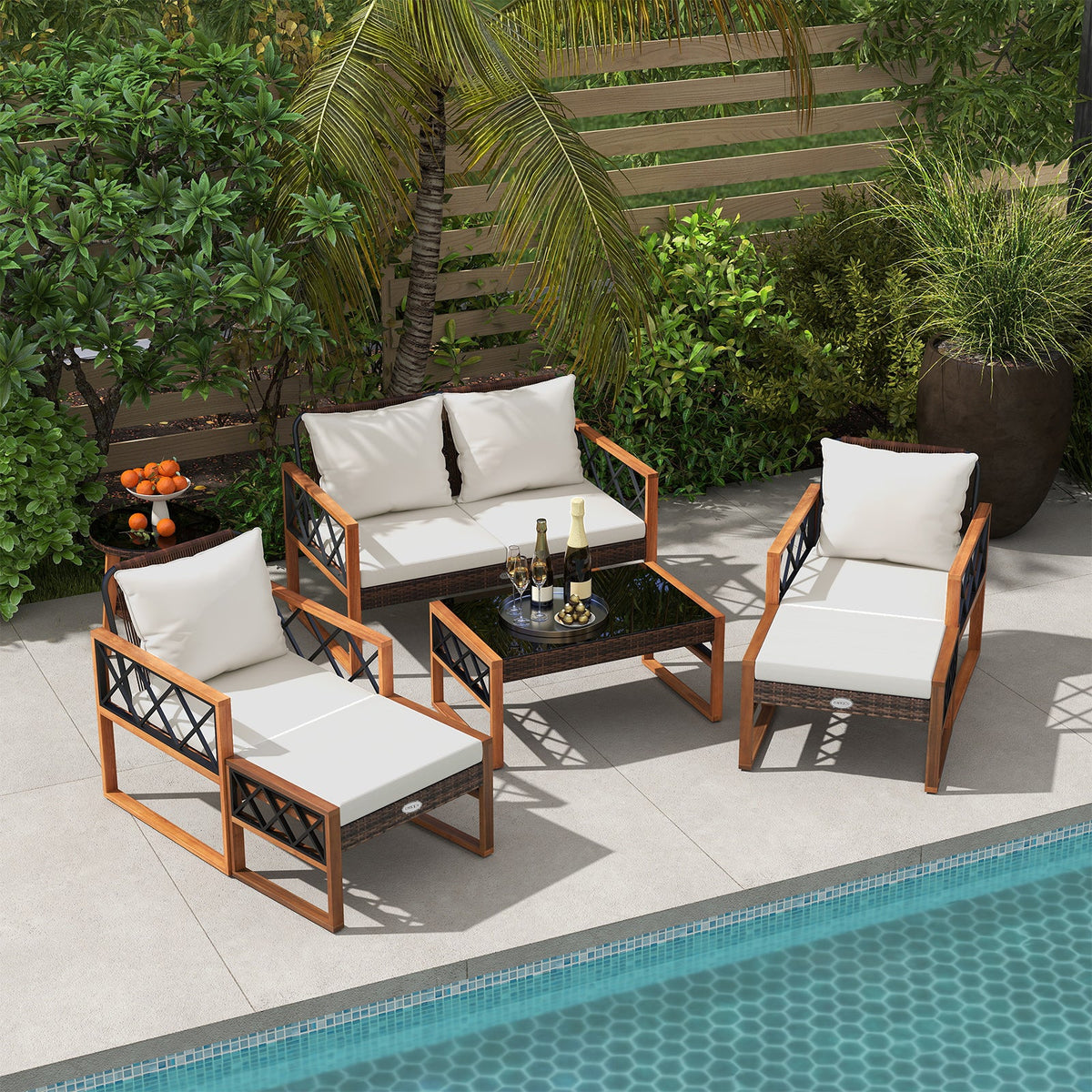 7-Piece Wicker & Acacia Outdoor Conversation Set