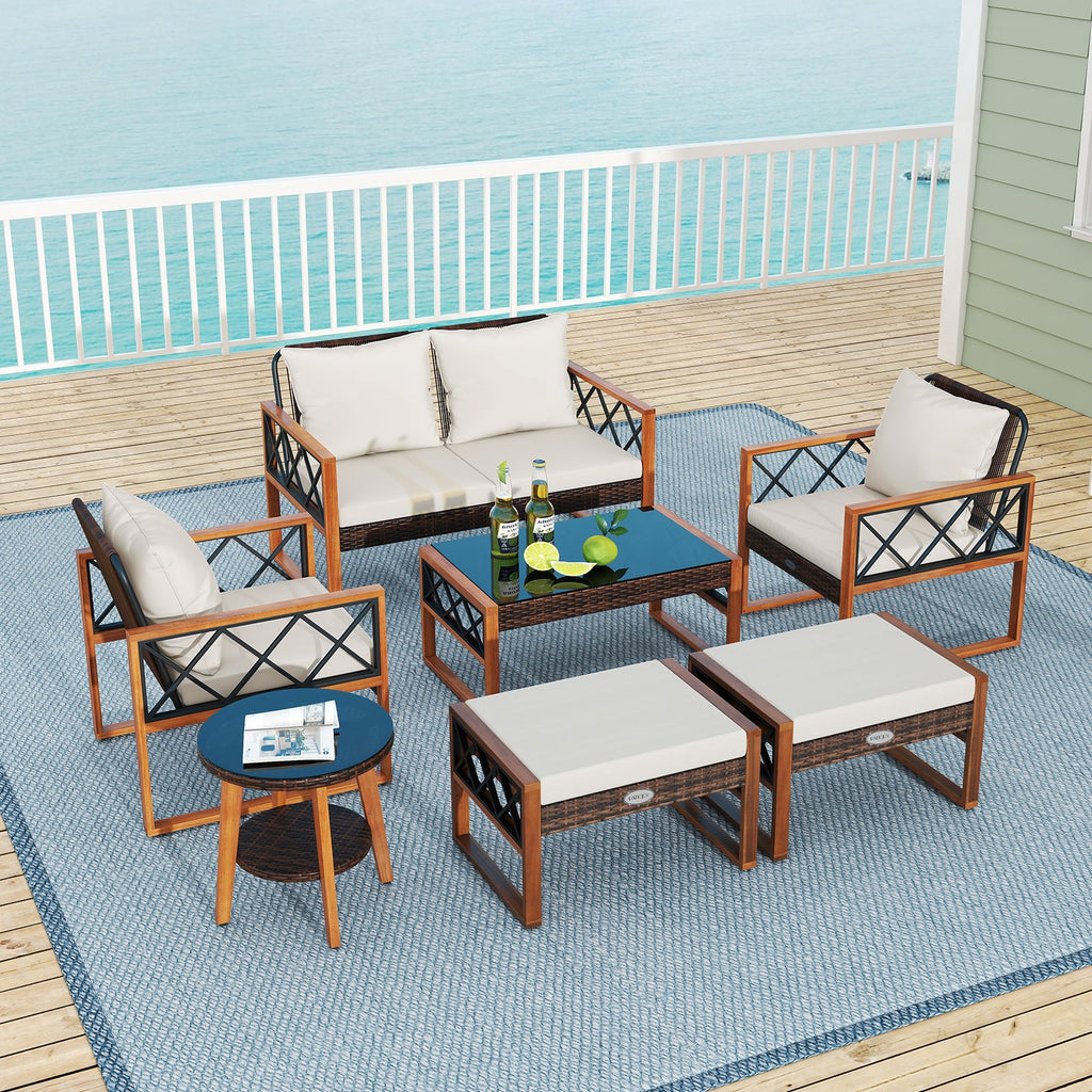 7-Piece Wicker & Acacia Outdoor Conversation Set