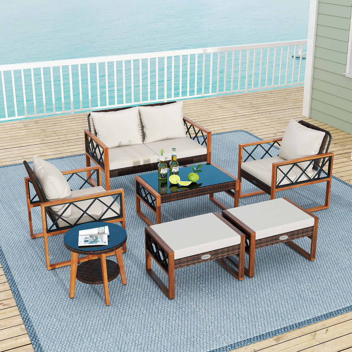7-Piece Wicker & Acacia Outdoor Conversation Set