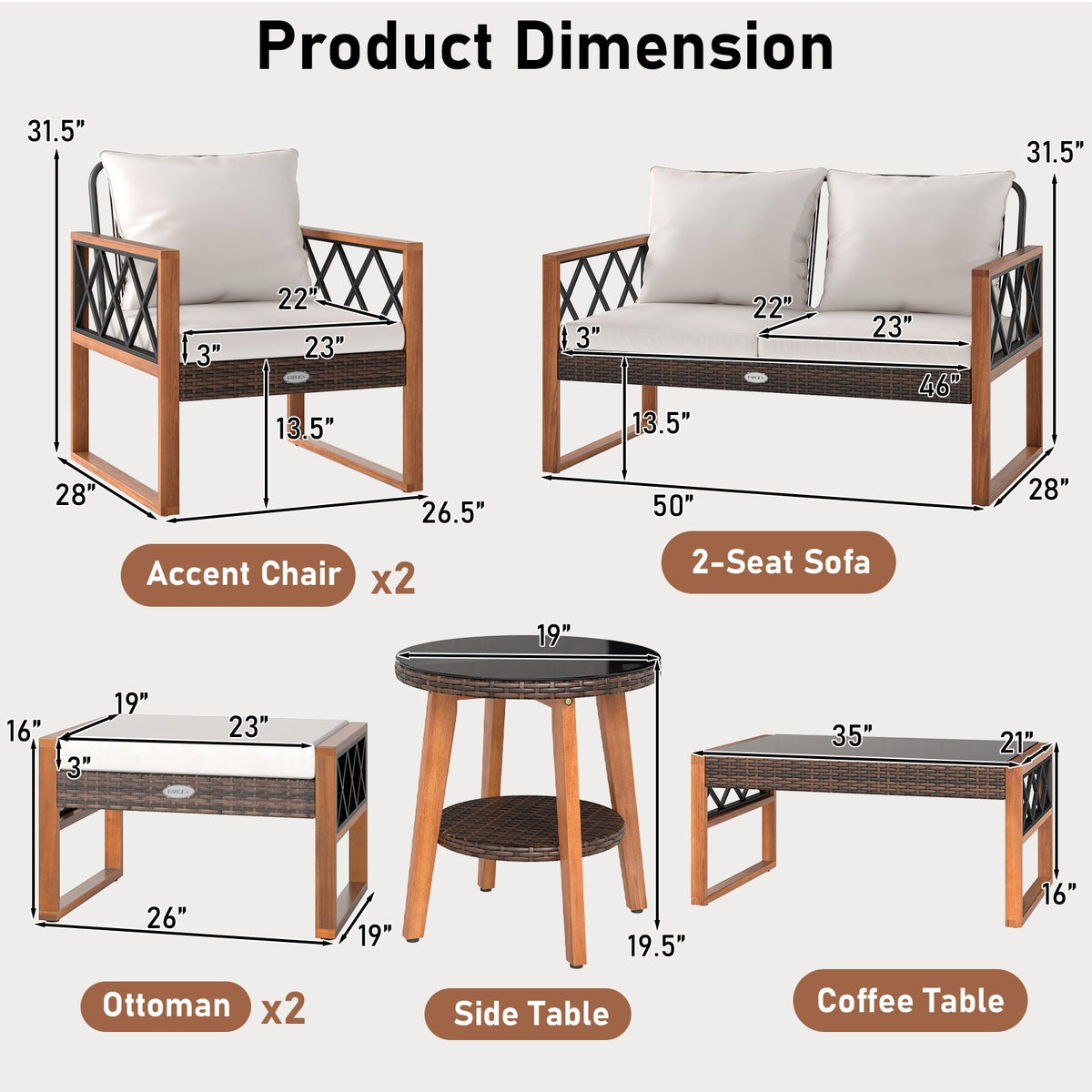 7-Piece Wicker & Acacia Outdoor Conversation Set